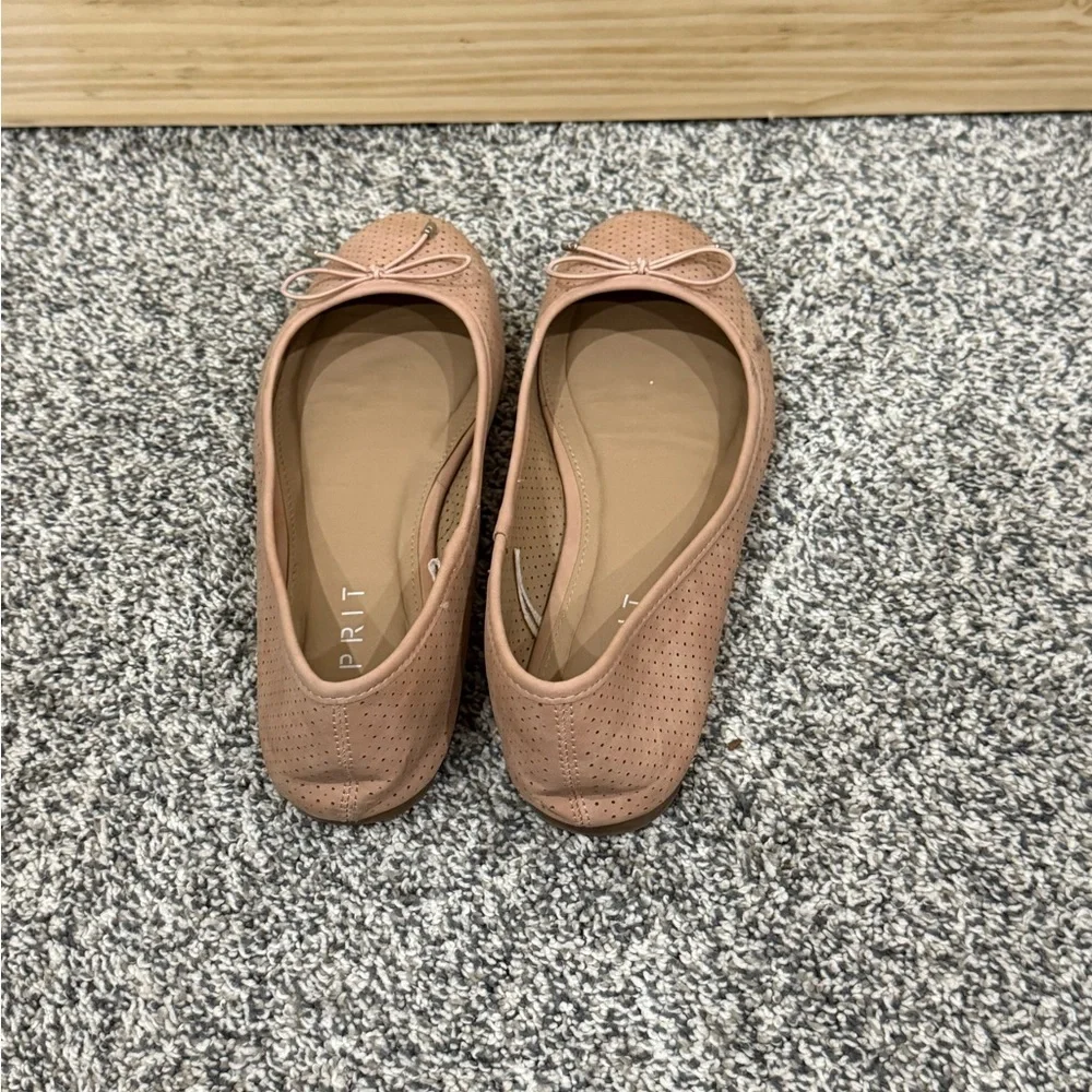 Esprit Womens Perforated Ballet Flats Blush Pink Nude Bow Round‎ Toe Size 9M